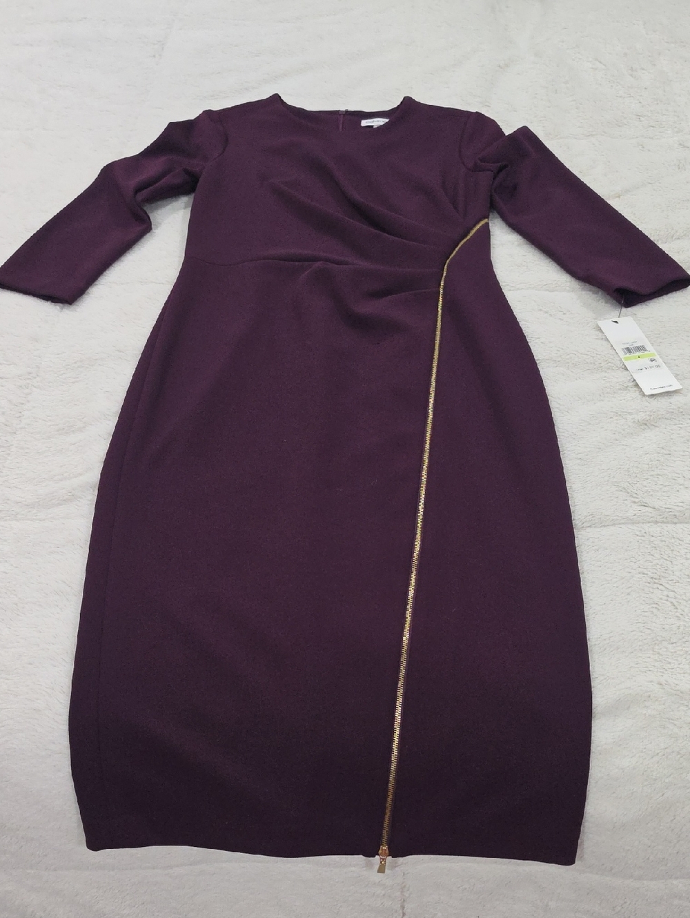 Calvin Klein Plum Midi Sheath Dress with Gold Zip Trim